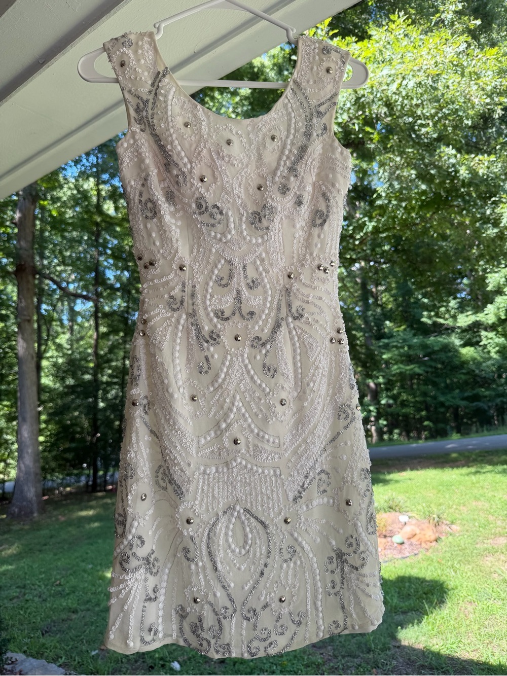 Shail K. Luxury 100% Silk Beaded Mini Dress White